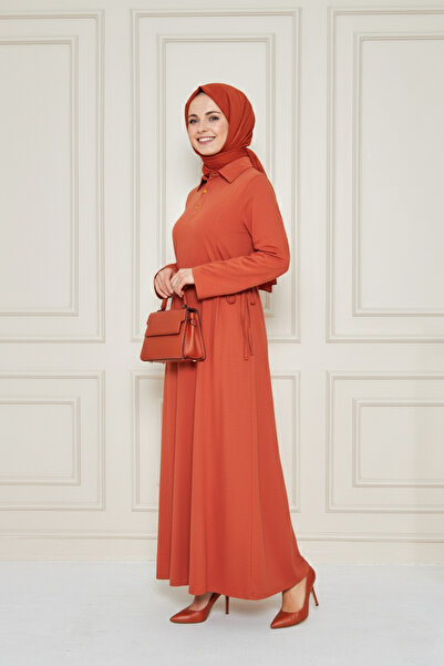 ESPİNA Women's Tie-Waist Shirt Collar Long Sleeve Dress – Casual Chic & Comfortable Fit