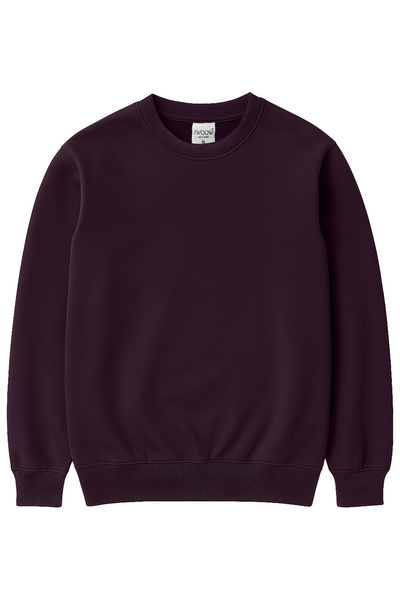 THE WOOW Unisex Basic Uzun Kollu Sıfır Yaka Bordo Sweatshirt