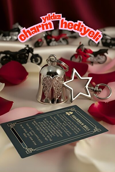 Guarellos سلسلة مفاتيح Guardian Bell Biker مع شكل جناح - جرس الحظ والحماية