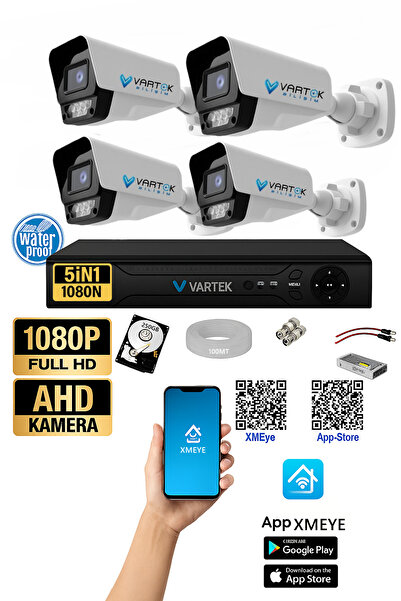 VARTEK BİLİŞİM 4 Kameralı Full HD Güvenlik Sistemi 9 LED Gece Renkli 250GB HD...