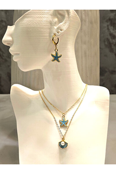 Alyas Aksesuar Star Shell Necklace and Earring Set
