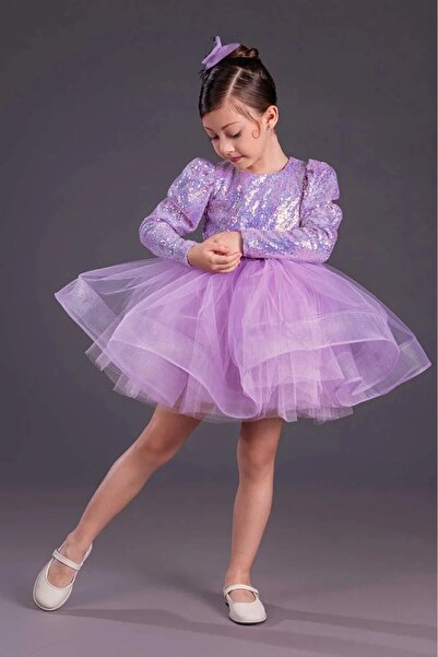 Mnk Baby&Kids Tutu Gren φούστα για κορίτσια με παγιέτες μακρυμάνικο Kikidi φόρεμα MNK0583 LILA