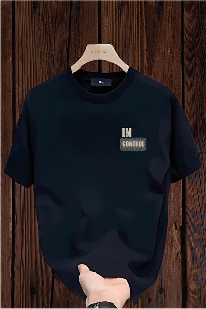 donamod Bumbac confortabil croială Unisex In Control Negru Alb Bărbați tricou