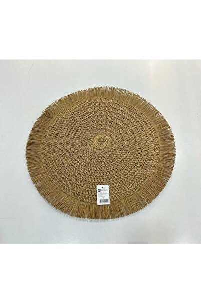 Suem ACAR 6 Adet Yuvarlak Hasır Örgülü Püsküllü Supla Çap 38 Cm KAHVE