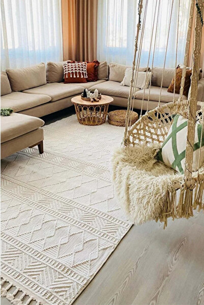 Rose'n Home Oslo 5019-T Krem Yumuşak Bukle Dokuma Geometrik Salon Koridor Mutfak Halısı
