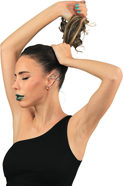 LABALABA Women's Silver Color Lacquer Plated Studded Model Left Elf Ear Earrings