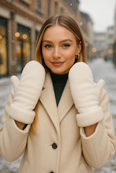 Axesoire 16011 Peluş Yumuşak Tuşeli Ekru Eldiven