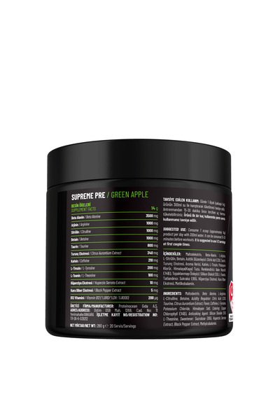 Proteinocean Preworkout Supreme Yeşil Elma - 280g - 20 Servis