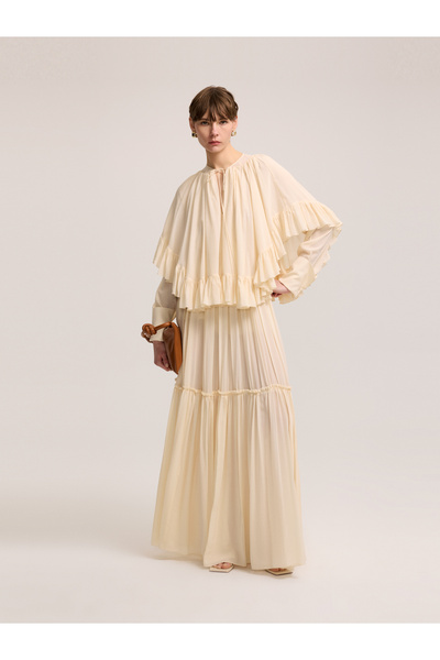 BAQA Light Beige Ruffled Tulle Blouse