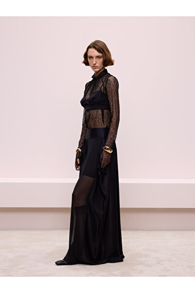 BAQA Asymmetrical Detailed Black Skirt