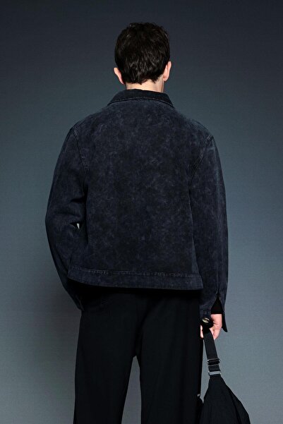 ablukaonline Men's Boxy Fit Buttoned Pocket Jacket Black