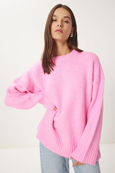 Lovelyİstanbul Oversize Μαλακό Πλεκτό Πουλόβερ - ΡΟΖ LPF0063