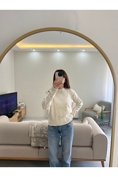 Butik Klasik Örgü Desenli Yuvarlak Yaka Triko Kazak -