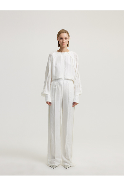BAQA White Trousers with Pearl Stone Detail