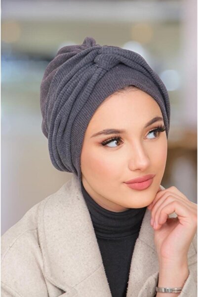 Aişe tesettür Füme Hazır Triko Burgu Detaylı Bone