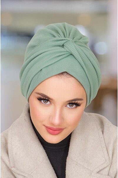 Aişe tesettür Παστέλ πράσινο καπέλο με λεπτομέρεια με σπιράλ