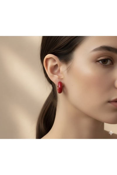 İNN JEWELLERY Steel Earrings Tarnish-Free Antiallergic Red Oval Figured (2 Years Importer Guaranteed)