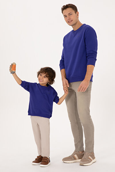 U.S. Polo Assn. Erkek Comfort Fit Bisiklet Yaka Şardonlu Mor Basic Sweatshirt...