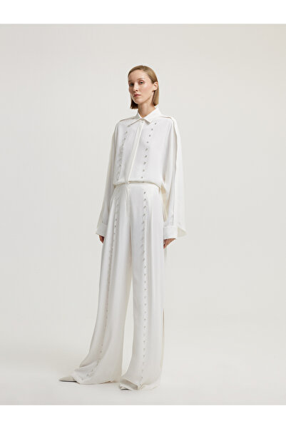 BAQA White Trousers with Stone Stripes