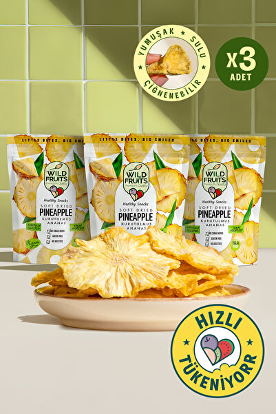 WildFruits Premium Quality Kuru Meyve Ananas - Şeker İlavesiz Vegan Soft Dried Meyve Kurusu 3 x 50 gr