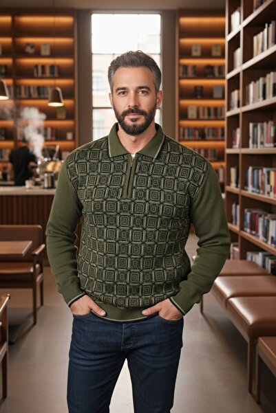 Kamalı Cămașă din oțel pentru bărbați, guler, cu fermoar, guler polo, model î...