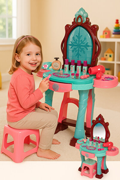 Bebelul Masuta de machiaj ROZ cu oglinda lumini sunete si accesorii bijuterii