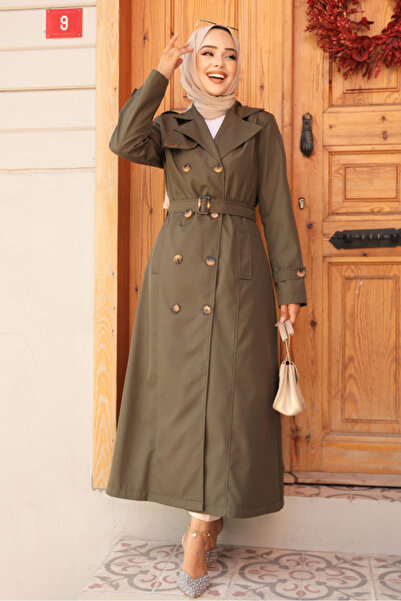 Neva Style Trench Hijab cu centură kaki - 61500HK