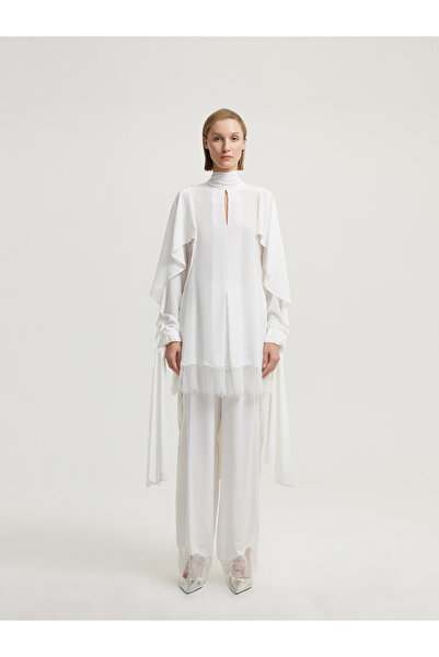BAQA Ecru Blouse with Collar Shawl Detail