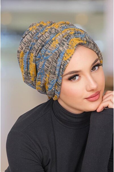 Aişe tesettür قبعة بمشبك منقوشة باللون الرمادي الخردلي