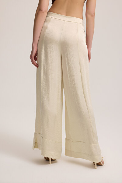 BAQA Stone Embroidered Light Beige Wide Leg Trousers