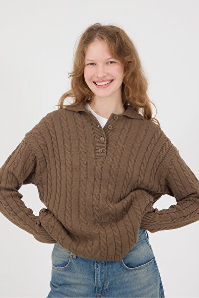 Addax Πλεκτό πουλόβερ με πλεκτό γιακά πόλο K3367-D9