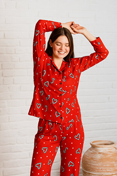 nisaNCa Plus Size Winter Buttoned Pattern Christmas Themed Women's Suede Pajama Set