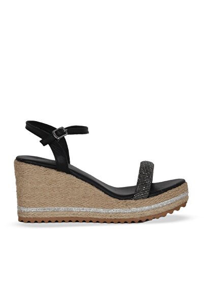 Bueno Shoes Sandale cu toc cu pană pentru femei din piele Black Stone 14ws72400