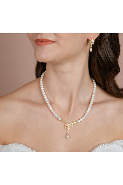 İLK İNCİ TAKI Gerçek Doğal İnci Set – ST033 14 Ayar Altın Renk