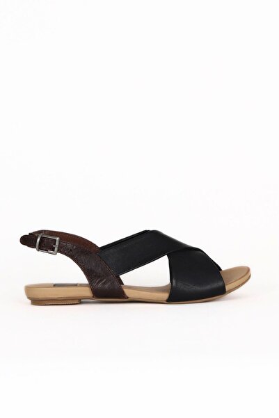 Bueno Shoes Μαύρα Ταν Δερμάτινα Γυναικεία Flat Σανδάλια 01wq0816