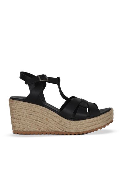 Bueno Shoes Μαύρα δερμάτινα γυναικεία πέδιλα με τακούνι 14ws72402