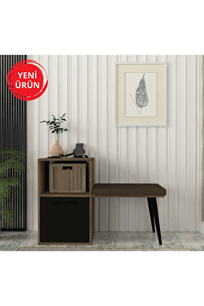 Dekorister Blume Puflu Dresuar Portmanto Ayakkabılık Ceviz - Siyah