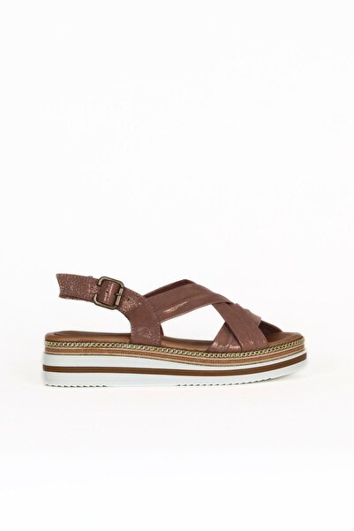 Bueno Shoes Kahverengi Simli Deri Kadın Düz Sandalet 01wu0403