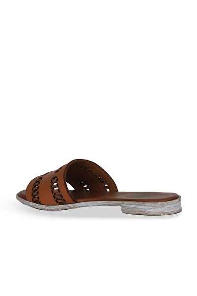 Bueno Shoes Tan Dark Leather Women's Flat Slippers 01We2302