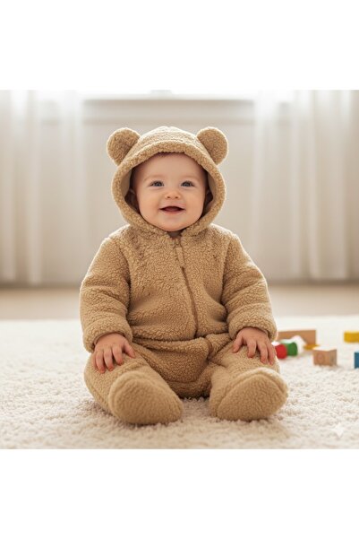 Cassiope (Unlined) Hooded Plush Front Zipper Sherpa Baby Girl and Boy Winter Coat Jumpsuit