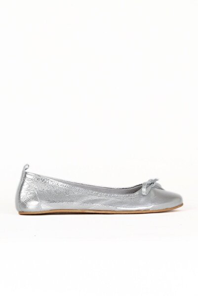 Bueno Shoes Ασημί γυαλιστερό δέρμα Γυναικείες Flat Μπαλαρίνες 01we5500