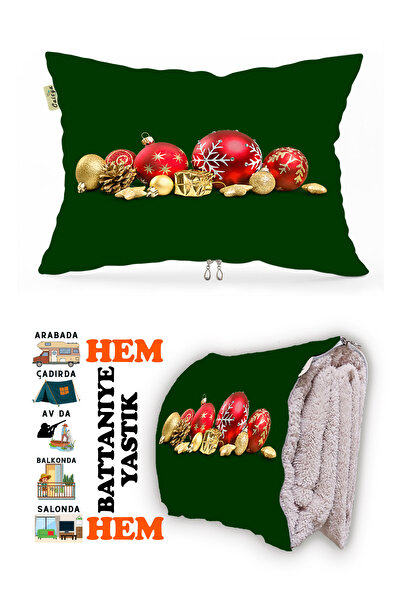 CAİSYA Yılbaşı Noel Desen Baskılı Tv Battaniyeli Opsiyonel Dekoratif Yastık B...