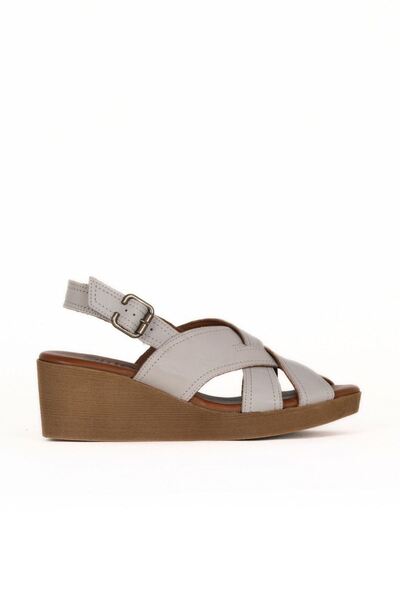 Bueno Shoes Γκρι δερμάτινα γυναικεία πέδιλα με τακούνι 01we3906