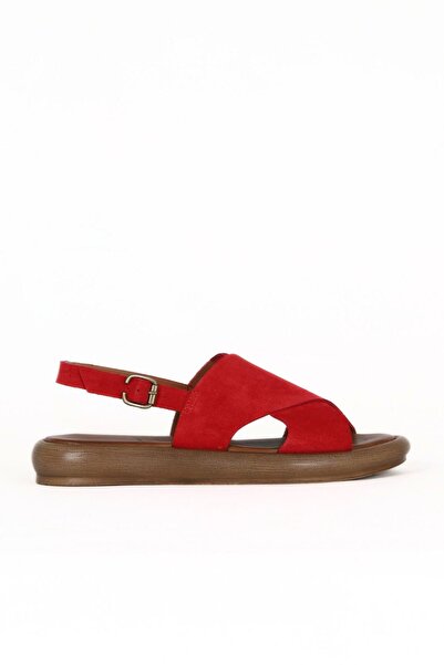 Bueno Shoes صندل مسطح للنساء من ألف سويدي باللون الأحمر 01we3103