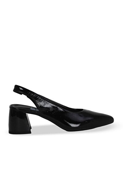 Bueno Shoes Μαύρα τσαλακωμένα λουστρίνι γυναικεία παπούτσια με τακούνι 01we5800