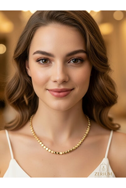 ZERİUM VIP Tasarım Gold Dorikalı Yassı Kadın Kolye