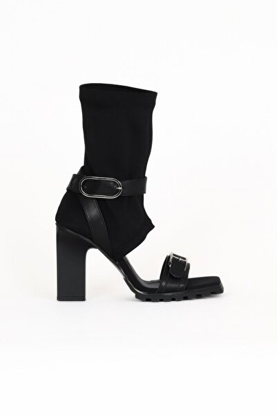 Bueno Shoes صندل نسائي من الجلد الأسود-kms 30wb24073