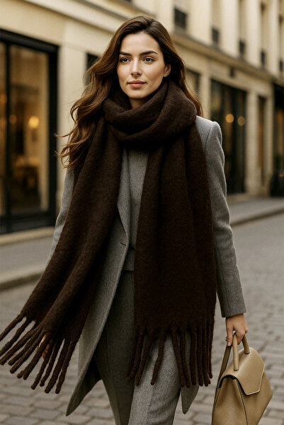 REMSA Γυναικείο Φουλάρι Μαντήλι ώμου με λεπτομέρεια φούντας 40x200 cm 1295 Καφέ