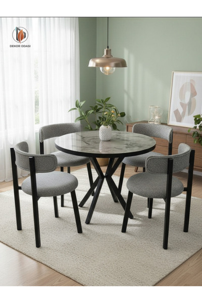 DEKOR ODASI RENNA MODEL GRİ MUTFAK-BALKON MASA TAKIMI 4 SANDALYE 1 MASA
