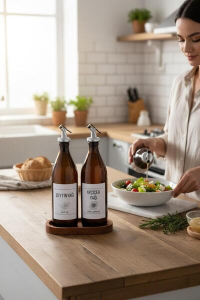 ANJEAHOME Lucca Set of 2 500 ML Amber Glass Leakproof Oil Bowl / Sauce Bowl & Stand 18x10x24 cm